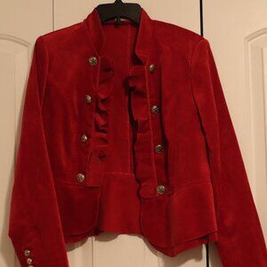 Cass Vibrant Red Velvet Jacket Size Petite Large Hook & Eye Front Closure